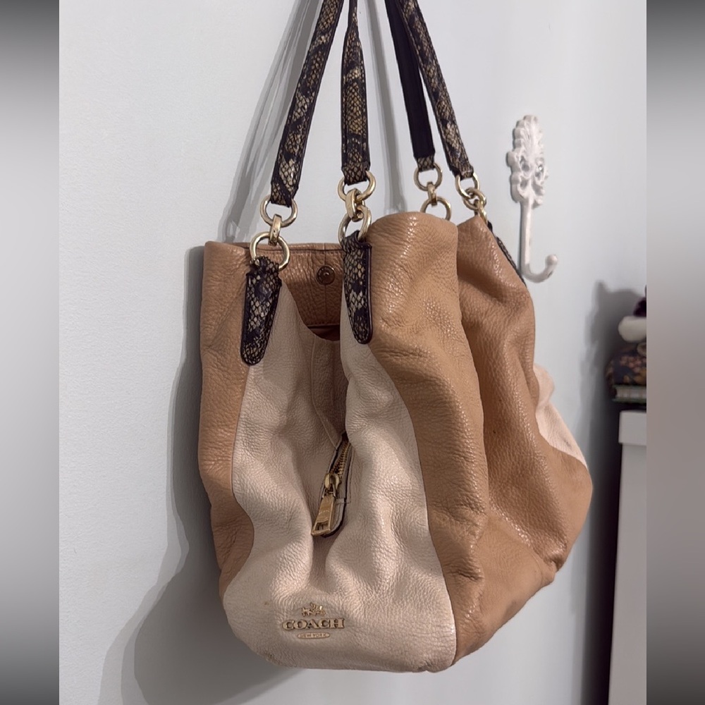 Coach Phoebe Leather Hobo Bag in Cream and Brown